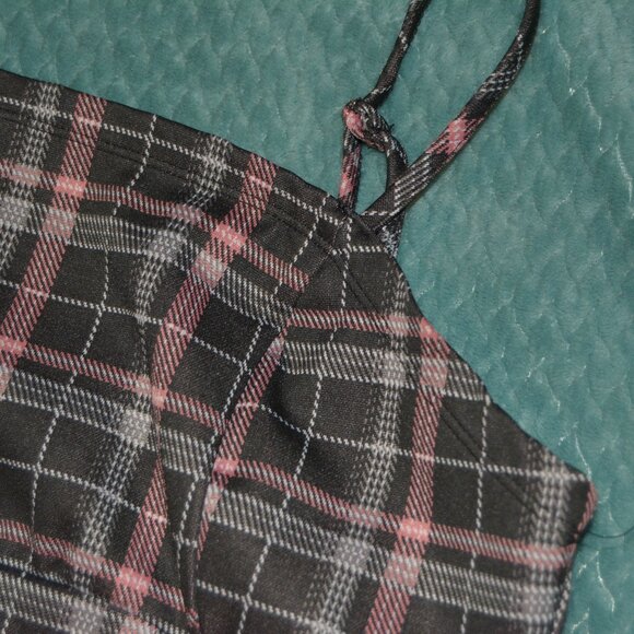 Love Tree | Bodycon Plaid Slip Mini Dress Pink & Black - Picture 4 of 6